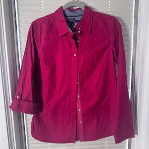 Tommy Hilfiger Burgundy Oxford Button Down Shirt Women’s Medium